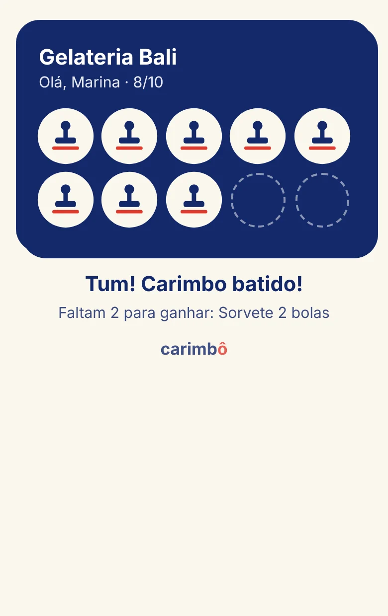 Cartão com a mensagem Tum! Carimbo batido!
